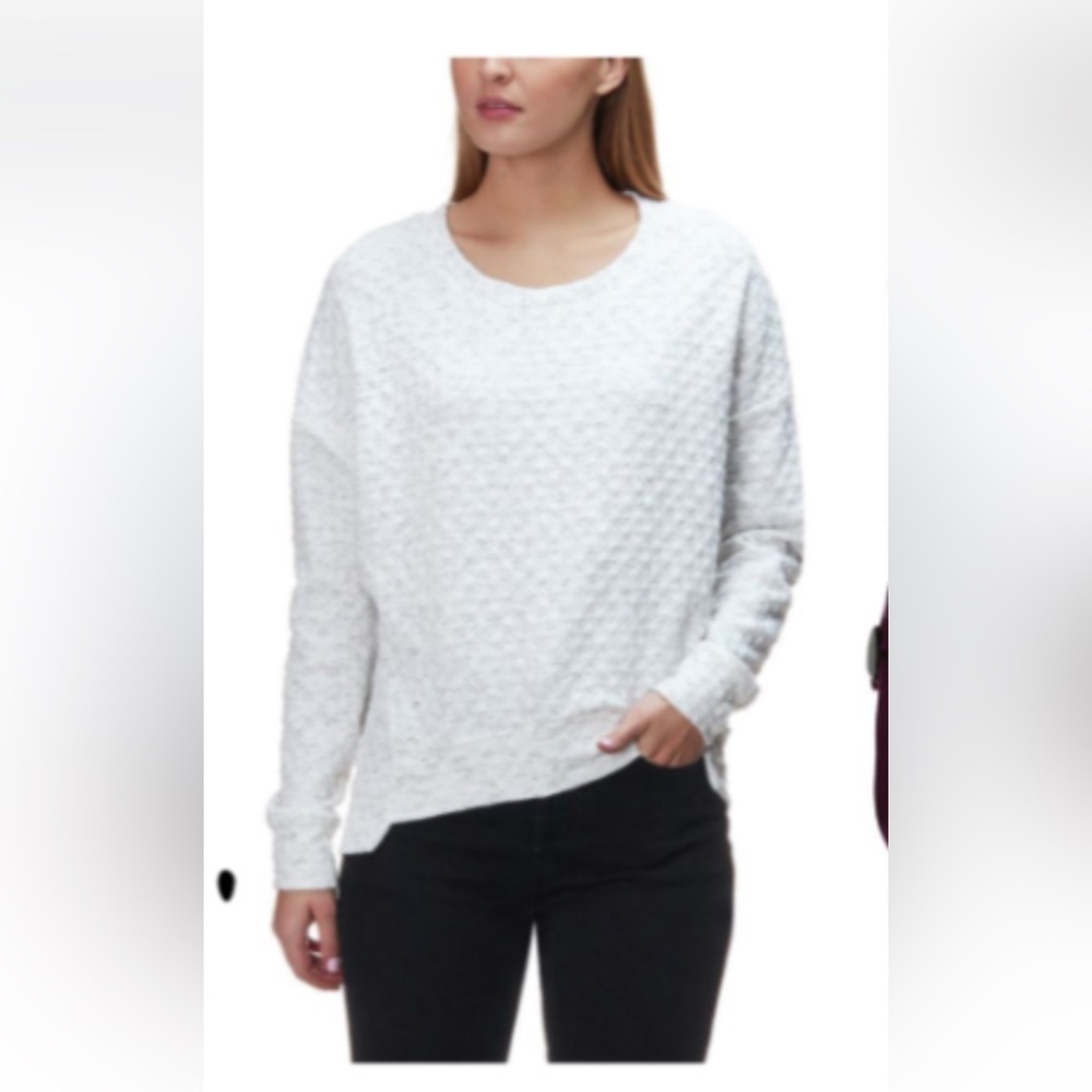 Stoic quilted popcorn knit pullover, ski, hiking gorpcore sweatshirt white cream